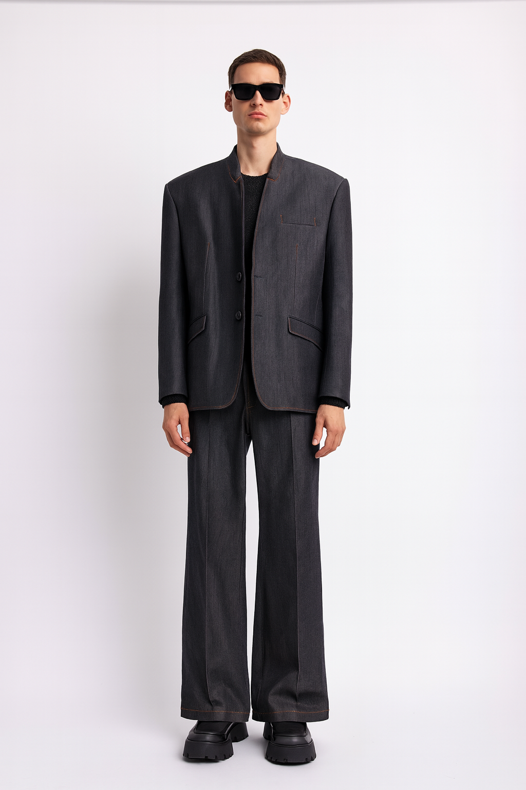 Charcoal Structured Denim Suit Set