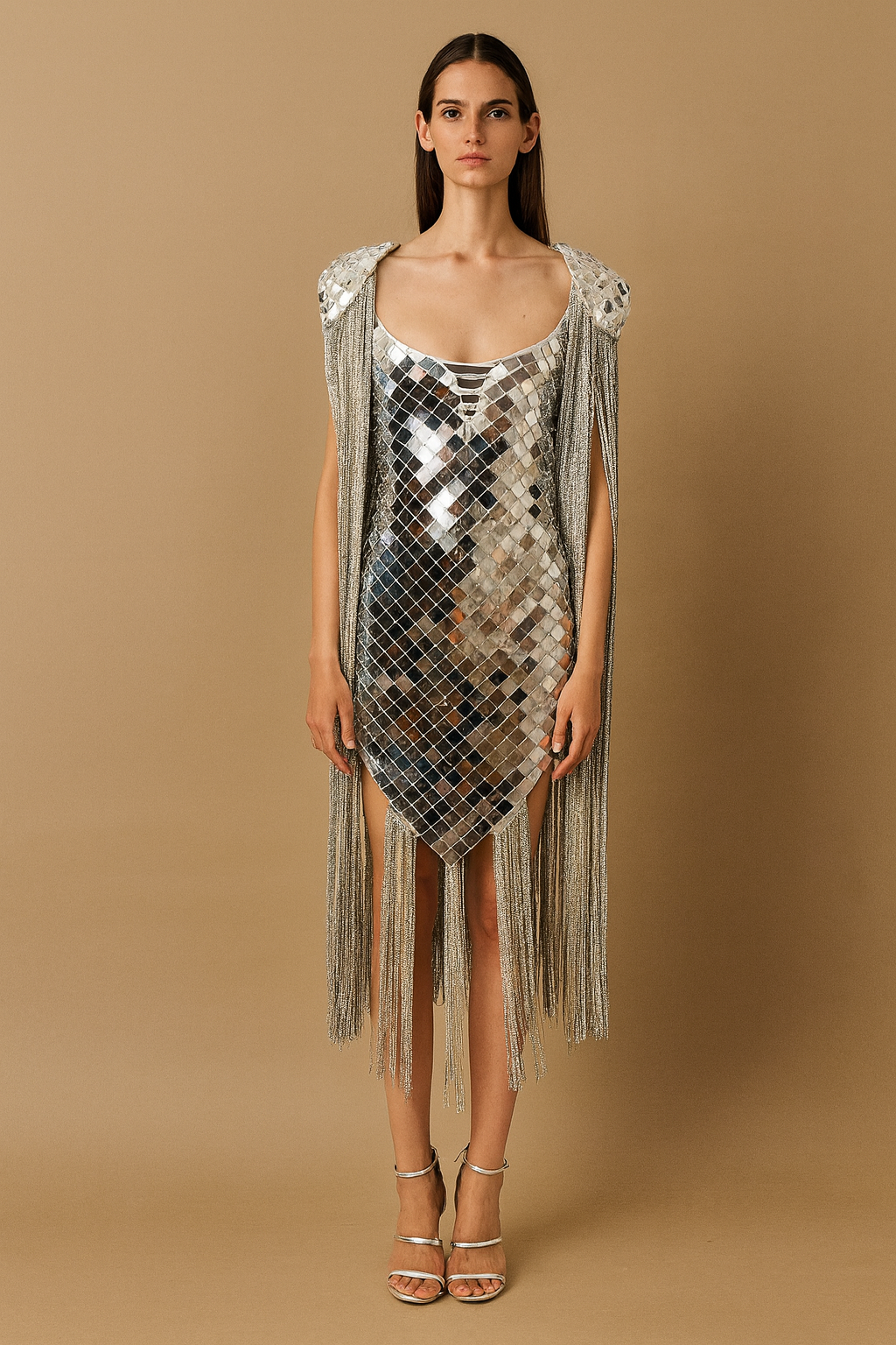Silver Mirror Fringe Mini Dress