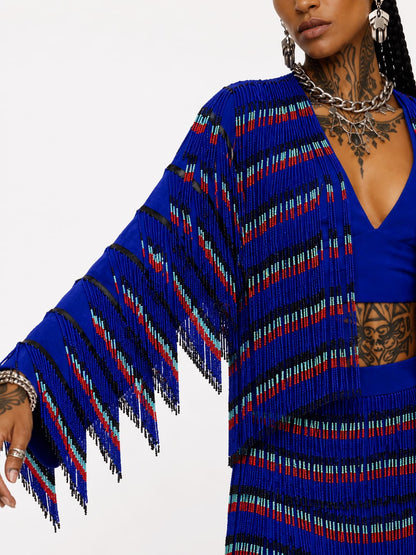 Blue tassel boho jacket