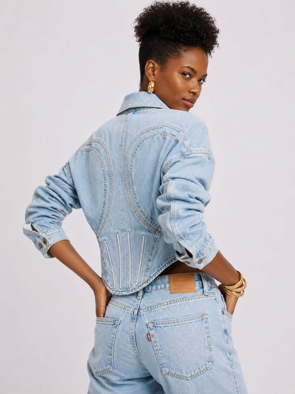 Corset Fit Denim Jacket with Sculpted Paneling