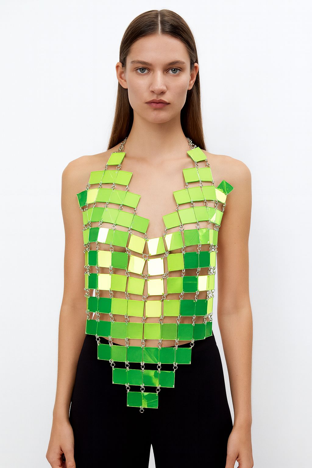 Green Mirror Chain Halter Top