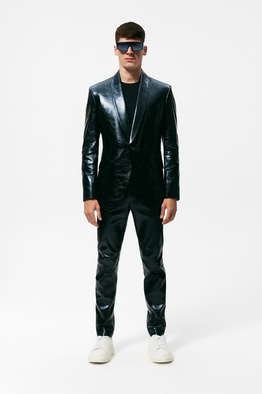 Black Liquid-Gloss Metallic Suit