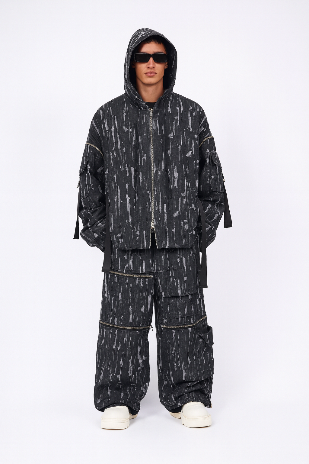 Black Tech-Utility Zip Detail Co-ord Set