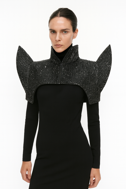 Black Sequin Structured Shoulder Bolero