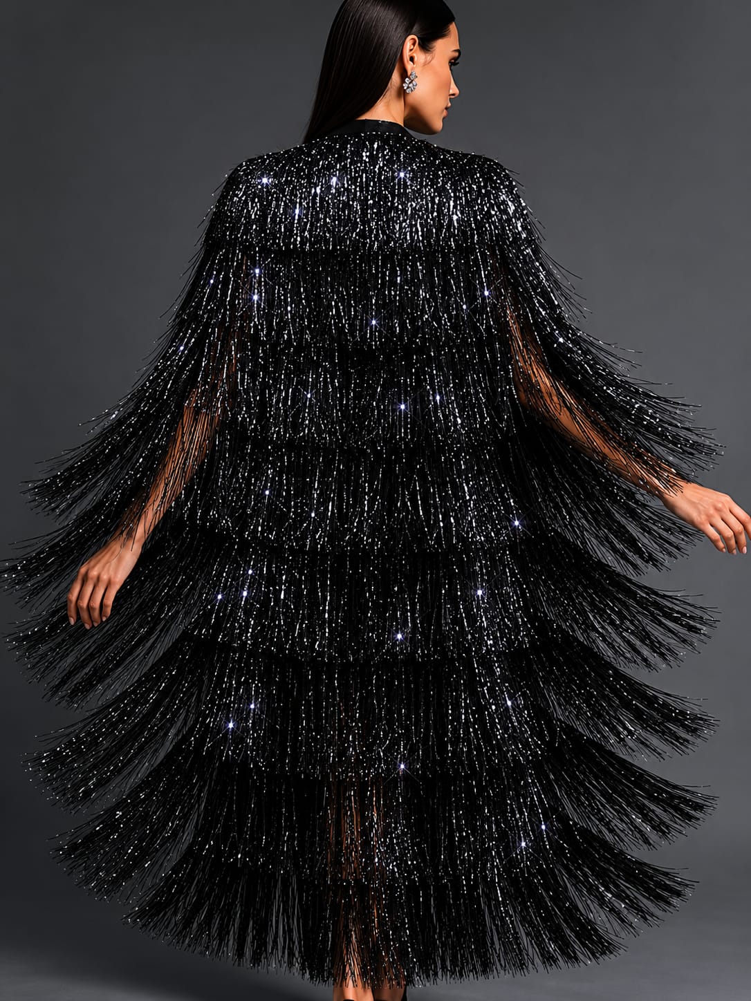 Midnight Fringe Maxi Cape Jacket