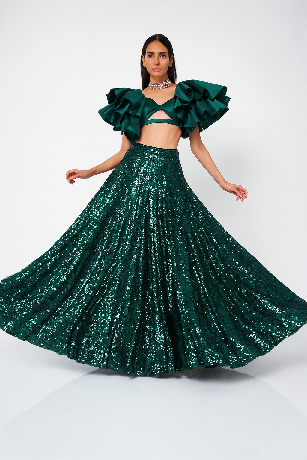 Emerald Drama Sequin Lehenga Set
