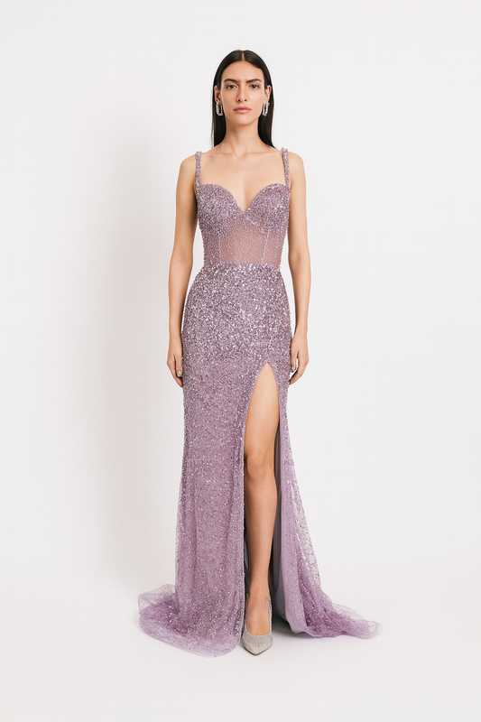 Lilac Embellished Corset Gown