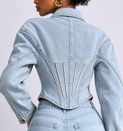 Corset Fit Denim Jacket with Sculpted Paneling