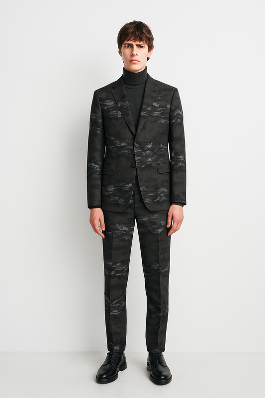 Charcoal Shadow Print Suit – Modern Tailored Set