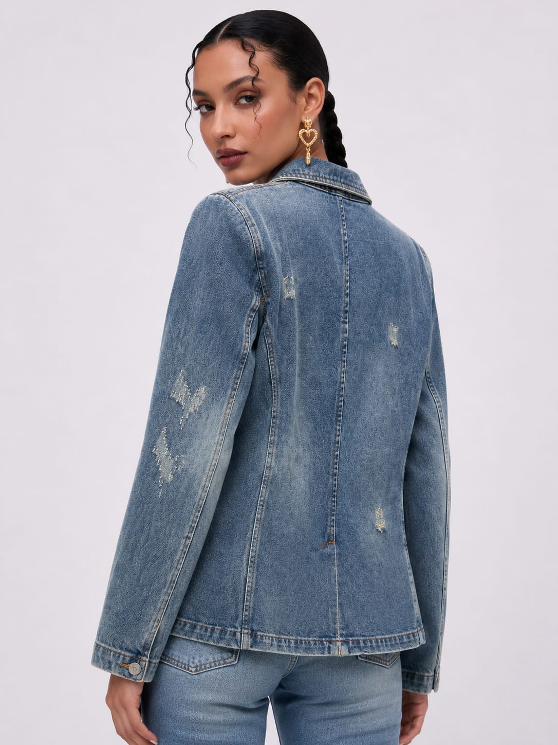 Embellished Floral Denim Blazer