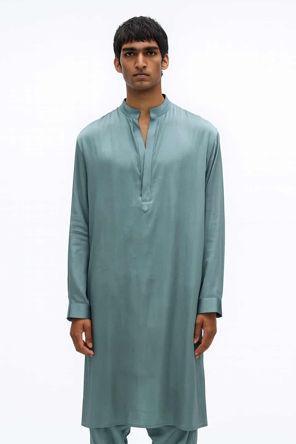 Dusty Teal Minimalist Silk-Blend Kurta