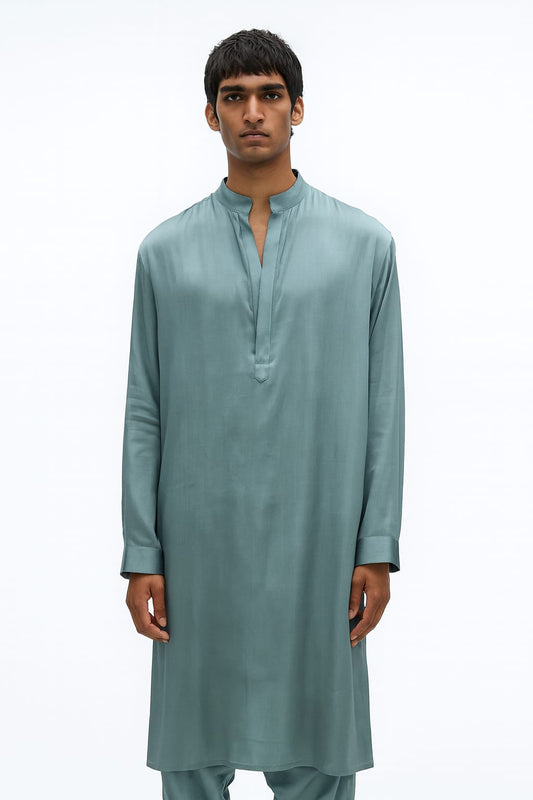 Dusty Teal Minimalist Silk-Blend Kurta