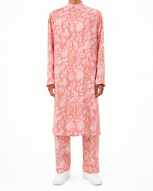 Blush Pink Floral Print Long Kurta
