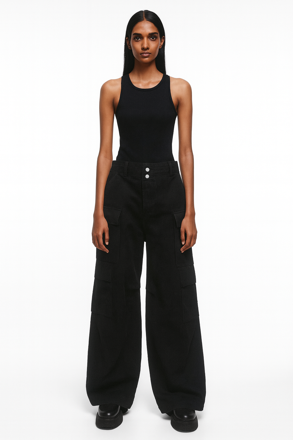 Black Wide-Leg Cargo Pants