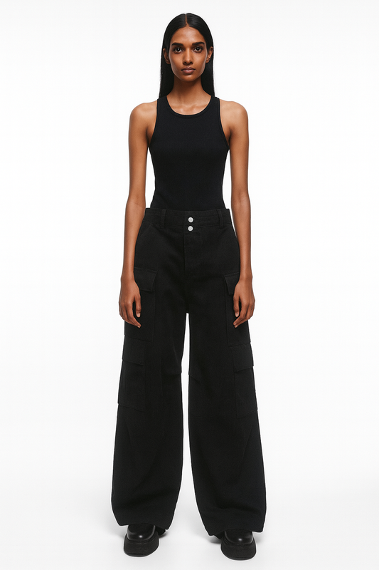 Black Wide-Leg Cargo Pants