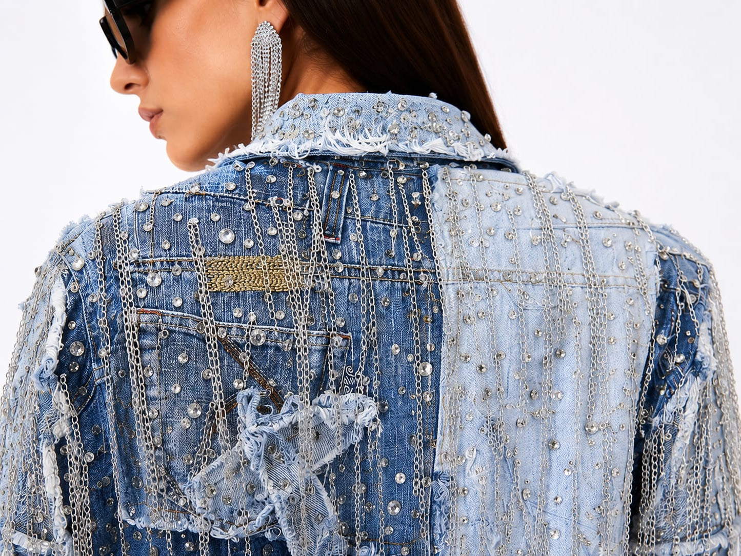Embellished Distressed Denim Jacket