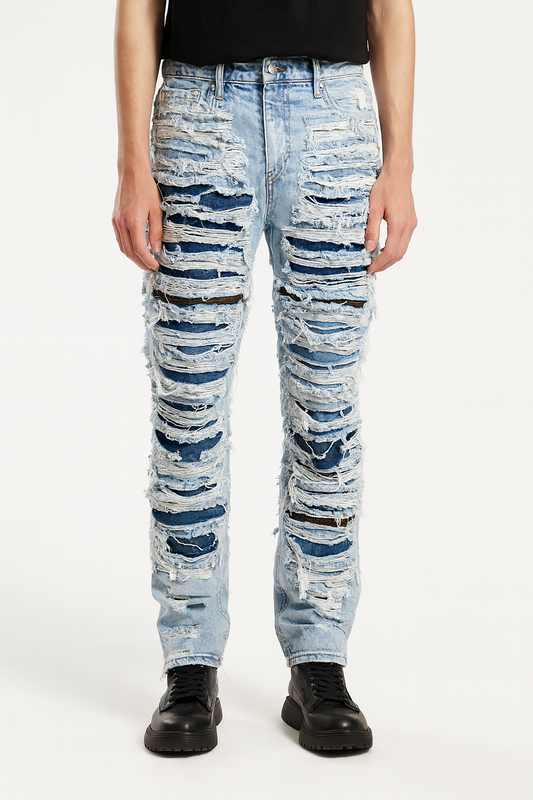 Extreme Distressed Light-Wash Denim Pants