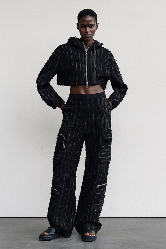 Black Textured Cargo Co-ord Set
