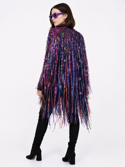 Multicolor Sequin Fringe Statement Jacket