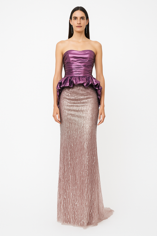 Plum Metallic Peplum Gown
