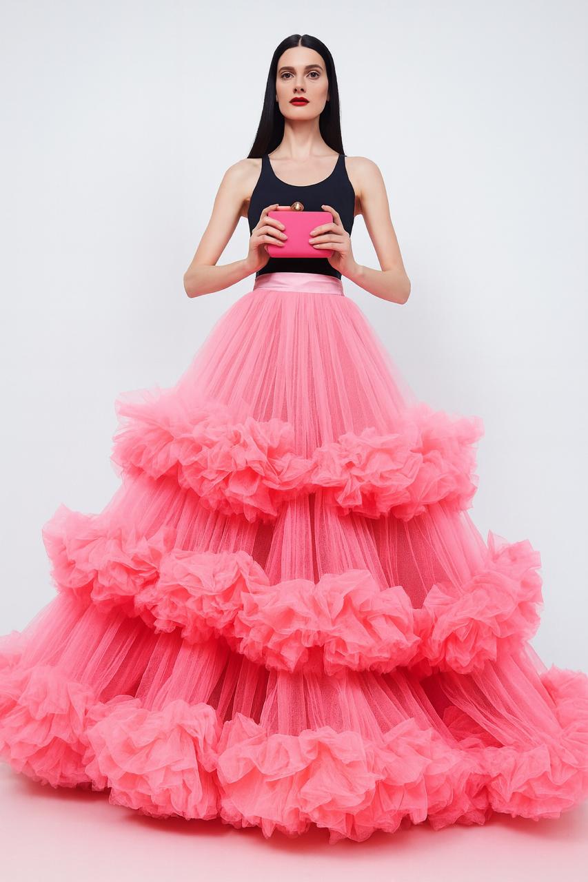 Candy Pink Tulle Ruffle Skirt