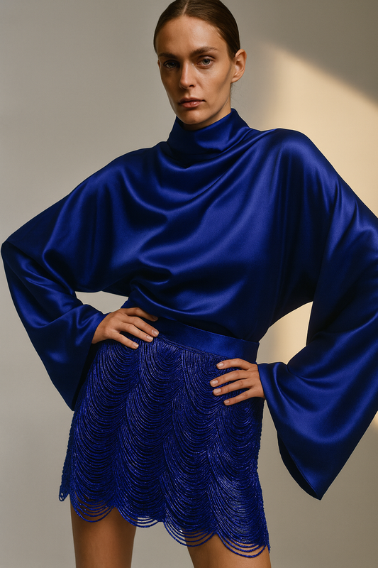 Royal Blue Beaded Mini Skirt