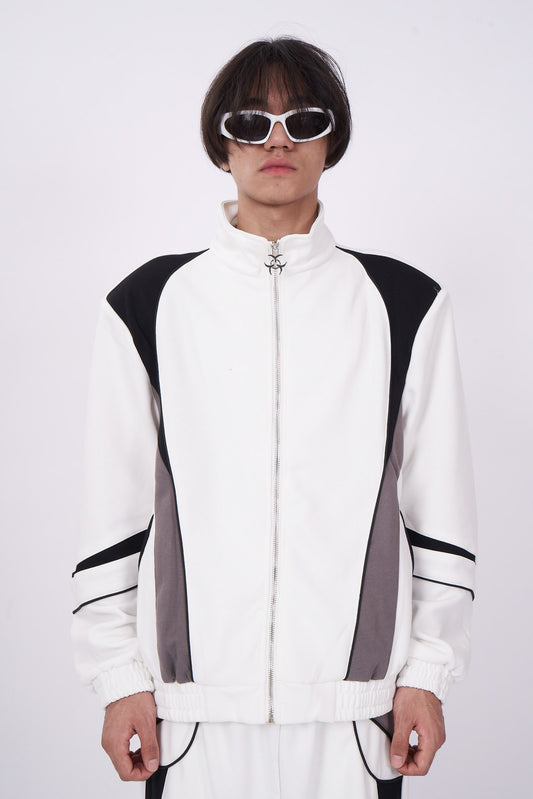 White & Grey Panelled Sport Zip Jacket
