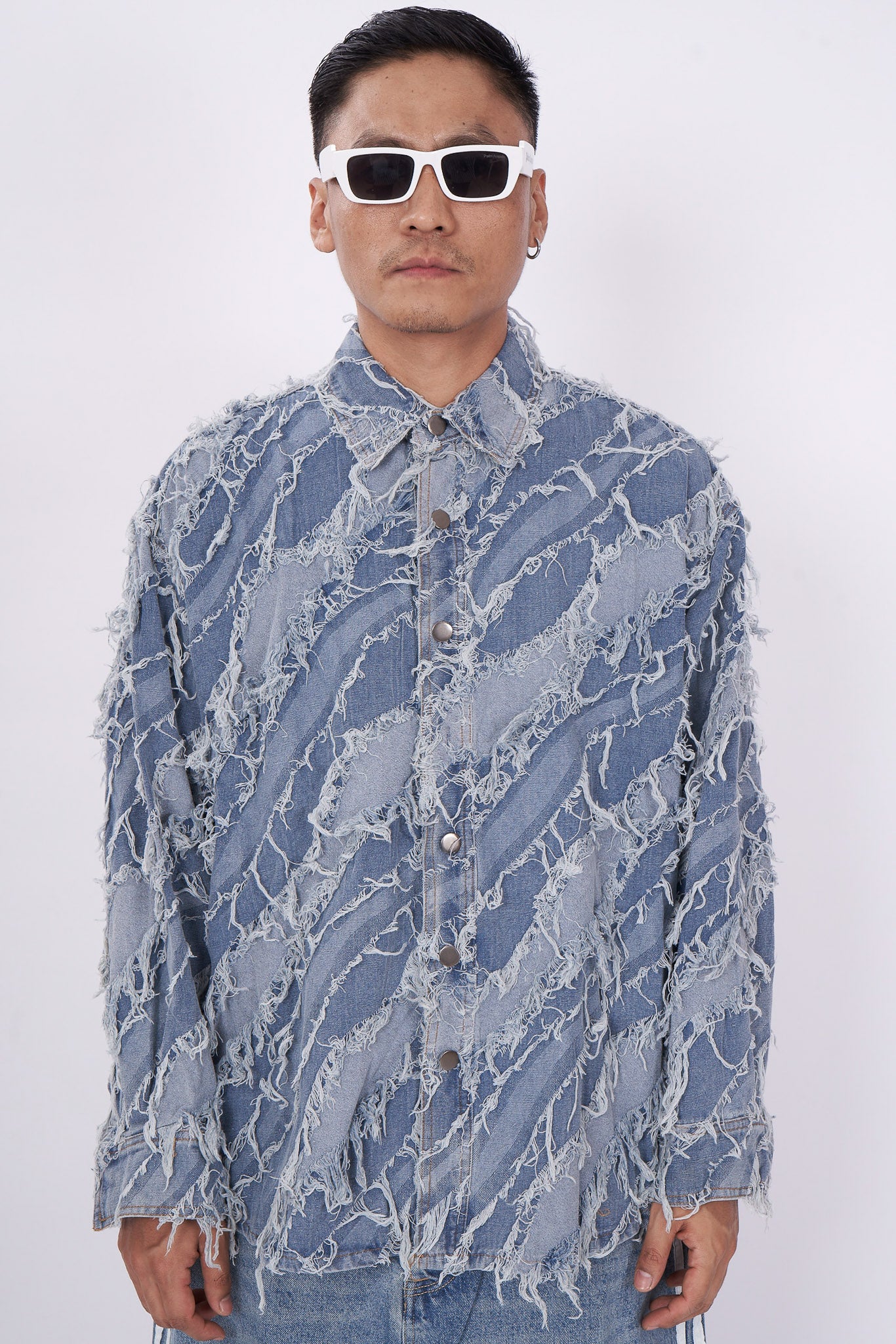 Distressed Textured Denim Shirt