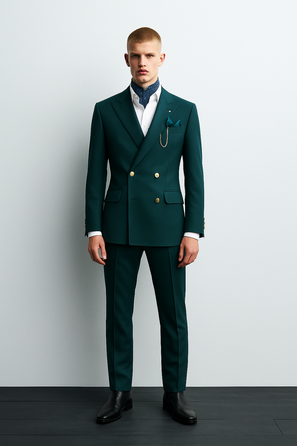 Emerald Double-Breasted Gold-Button Suit