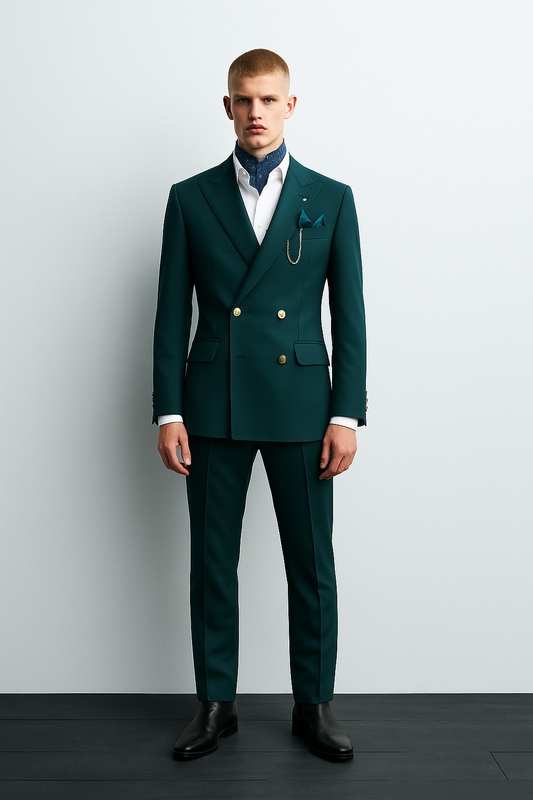 Emerald Double-Breasted Gold-Button Suit