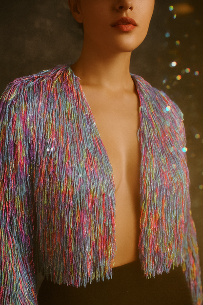 Multicolor shimmer tassel jacket
