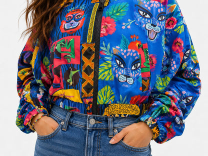 Vibrant Art Print Zip Jacket