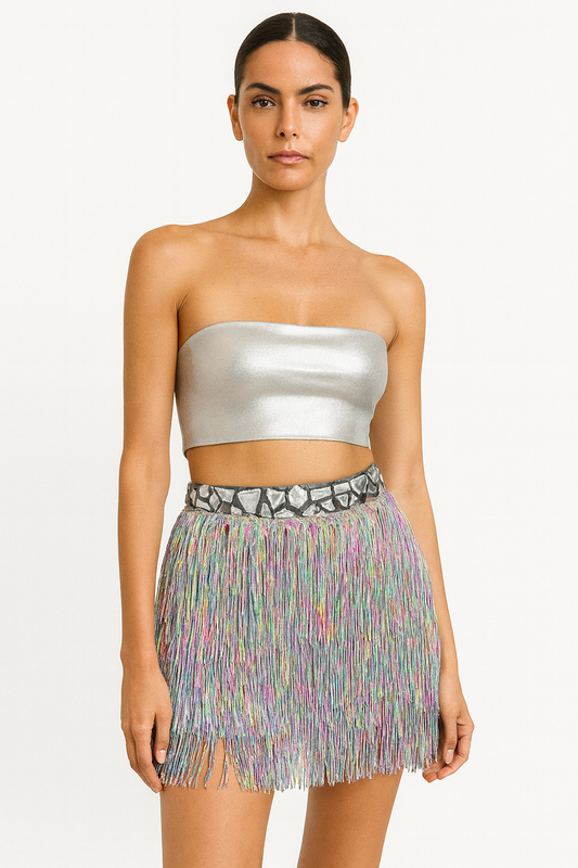 Iridescent Fringe Mini Skirt