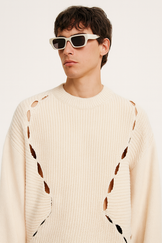 Cream Cut-Out Textured Knit Jumper