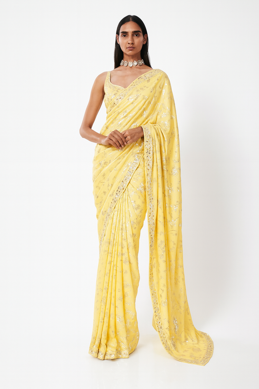 Sunlit Bloom Hand-Embroidered Saree