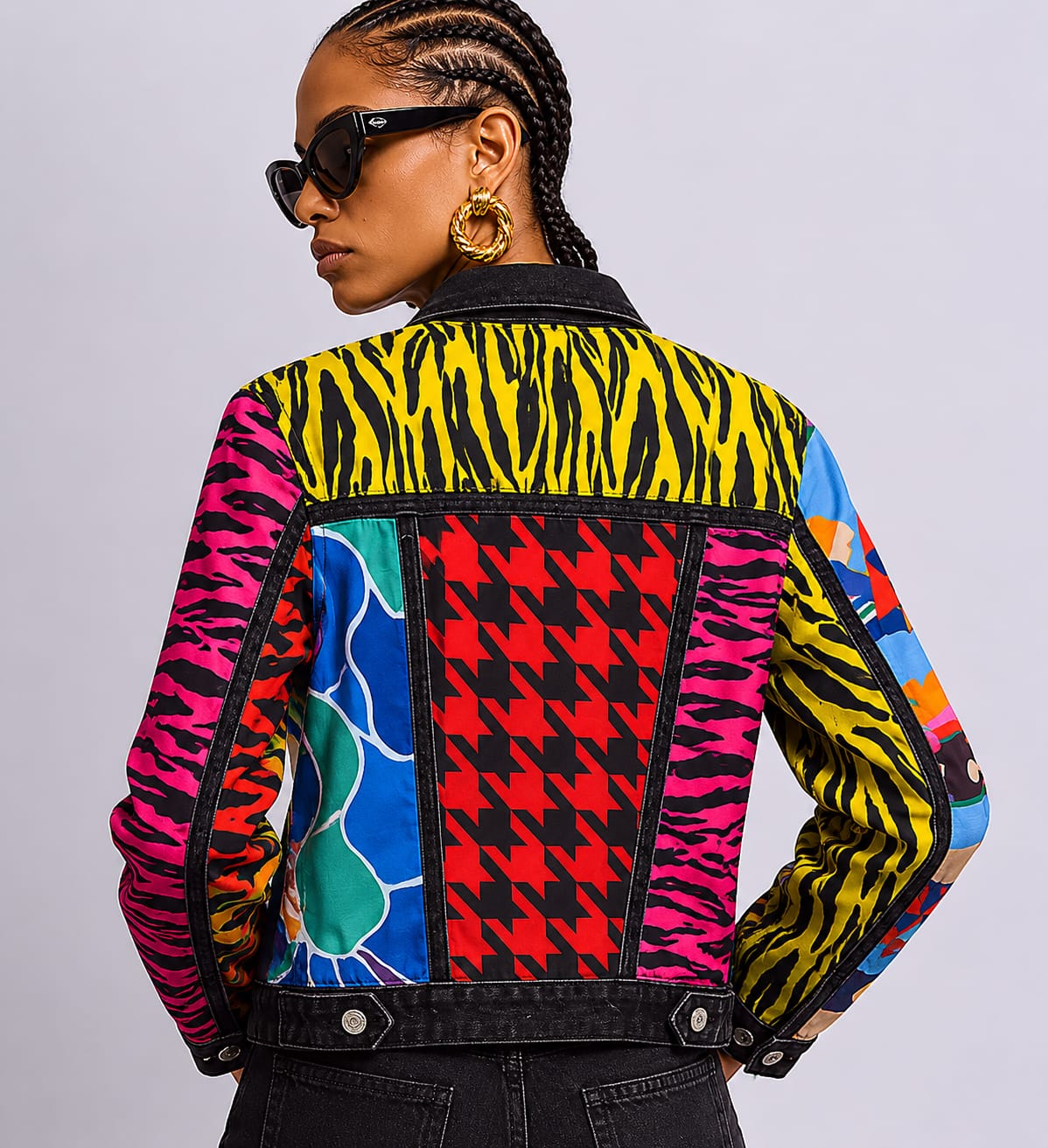 Patchwork Print Statement Denim Jacket