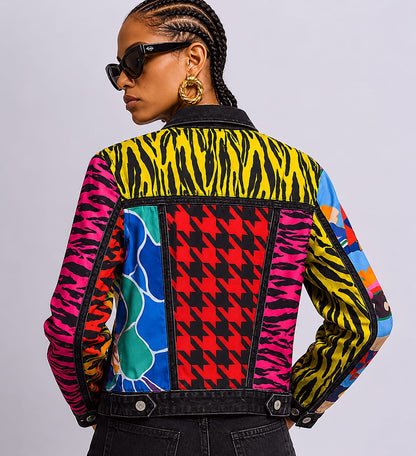 Patchwork Print Statement Denim Jacket