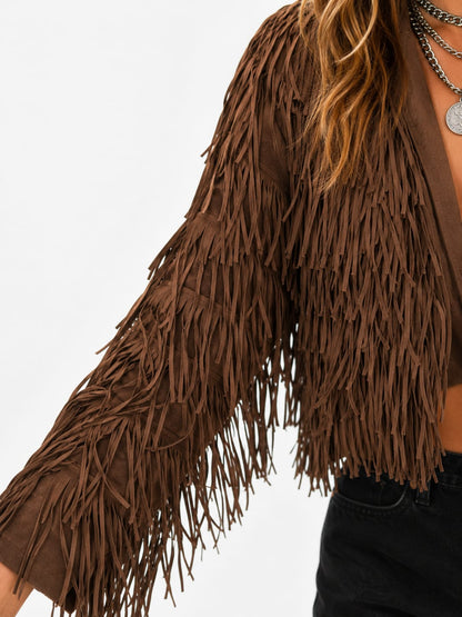 Mocha Fringe Crop Jacket