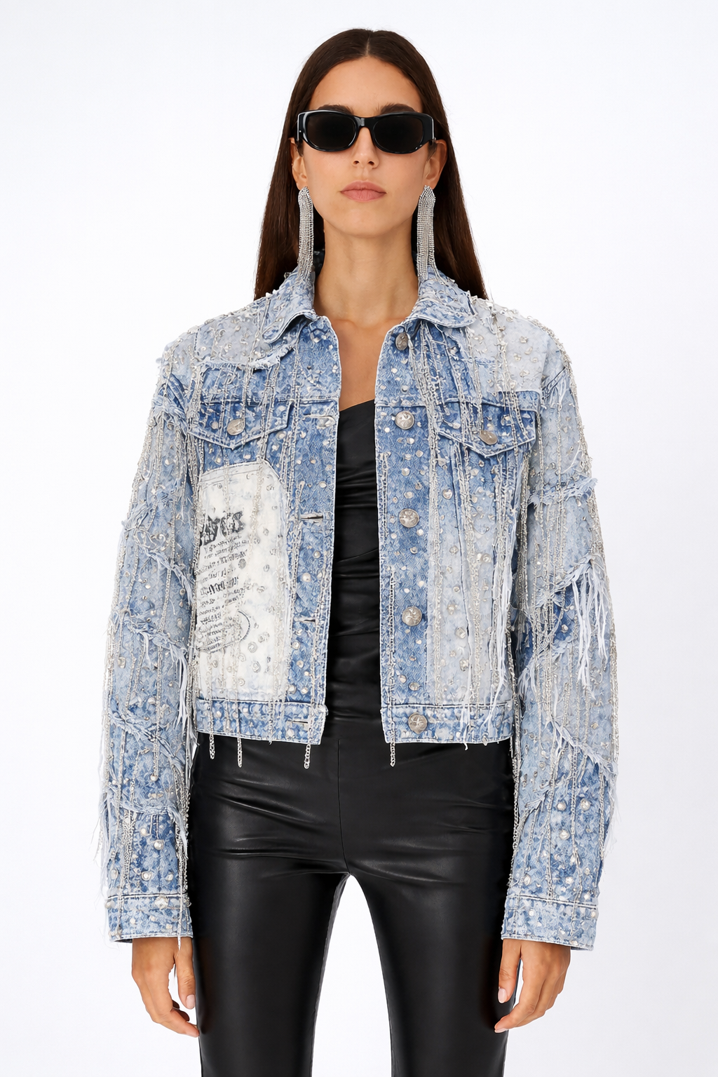 Embellished Distressed Denim Jacket