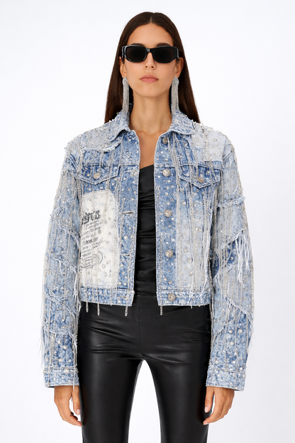 Embellished Distressed Denim Jacket