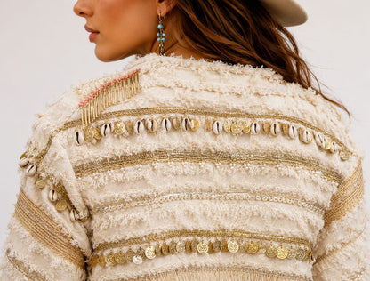 Ivory Fringe Textured Cropped Jacket