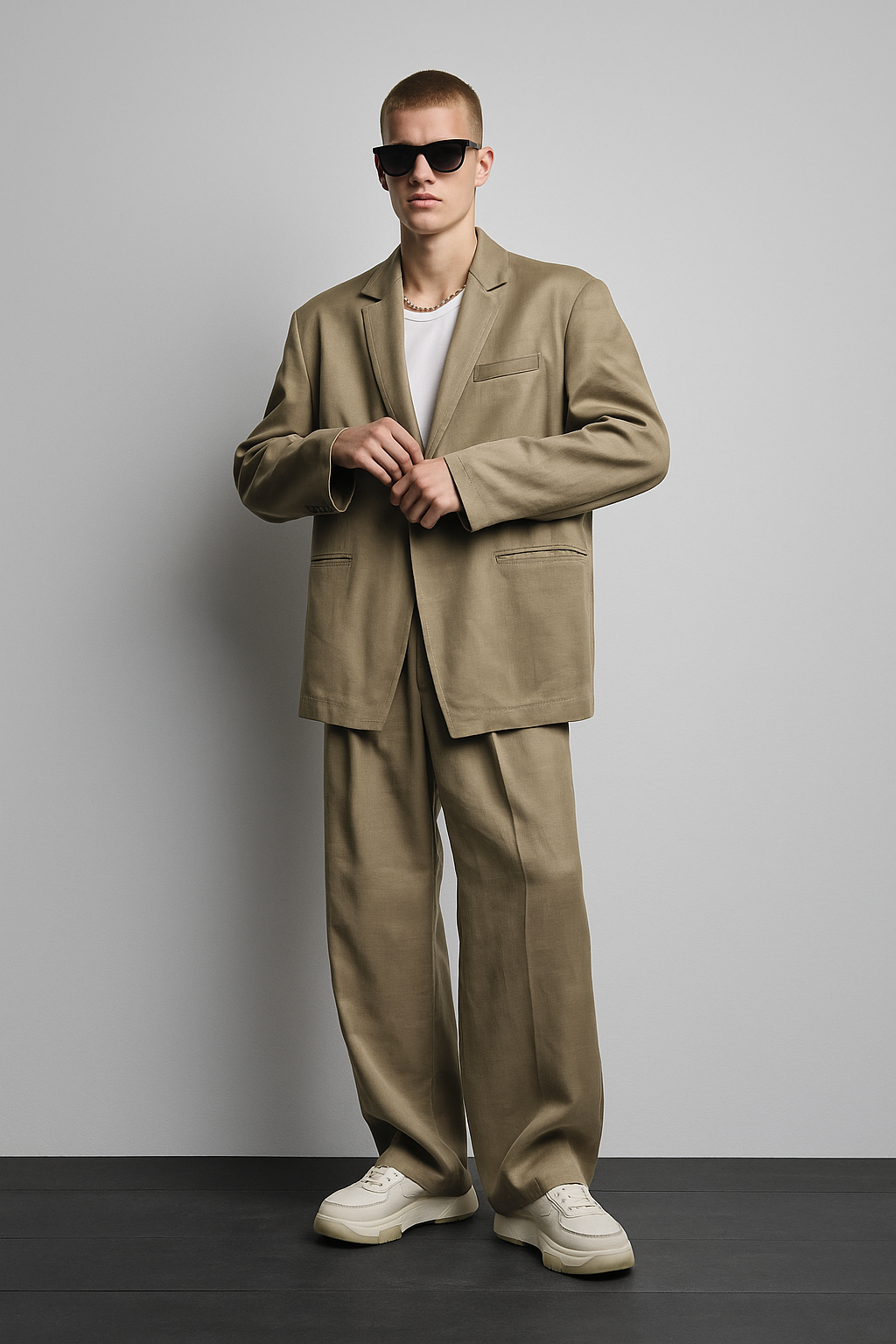 Relaxed Sand Beige Oversized Suit Set