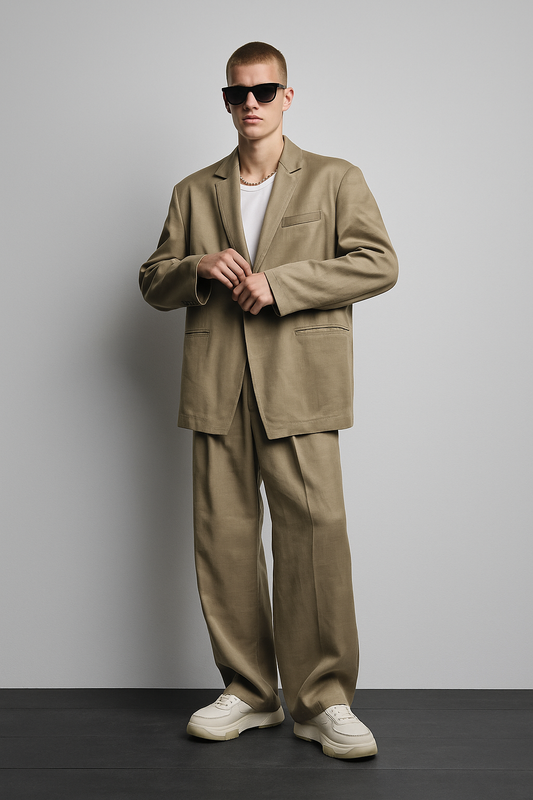 Relaxed Sand Beige Oversized Suit Set