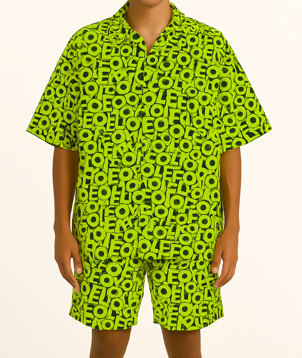 Neon Green Logo Print Short-Sleeve Co-Ord Set