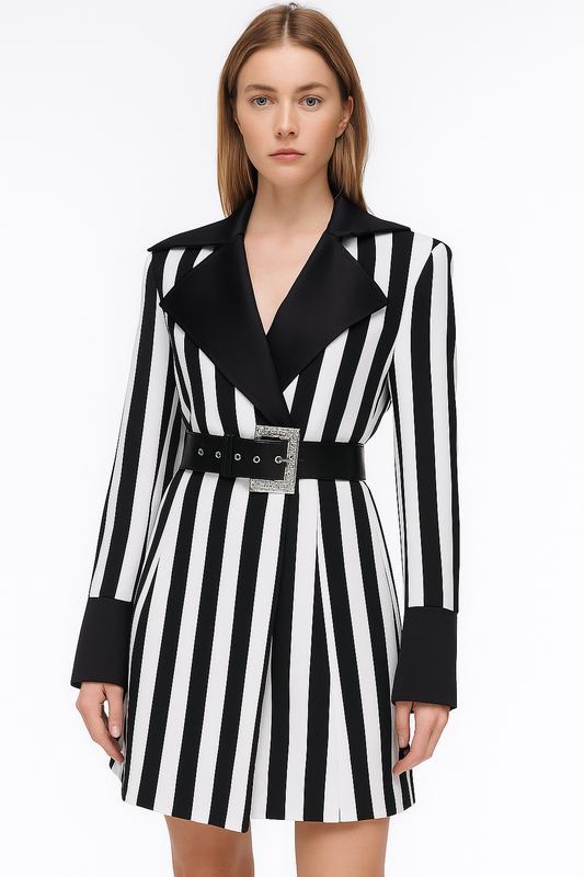 Monochrome Striped Blazer Dress