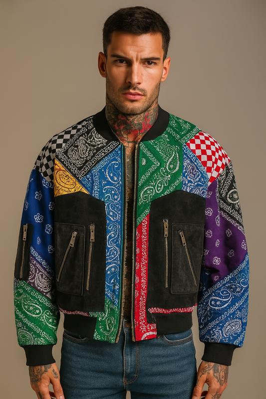 Multicolor Patchwork Bandana Bomber Jacket