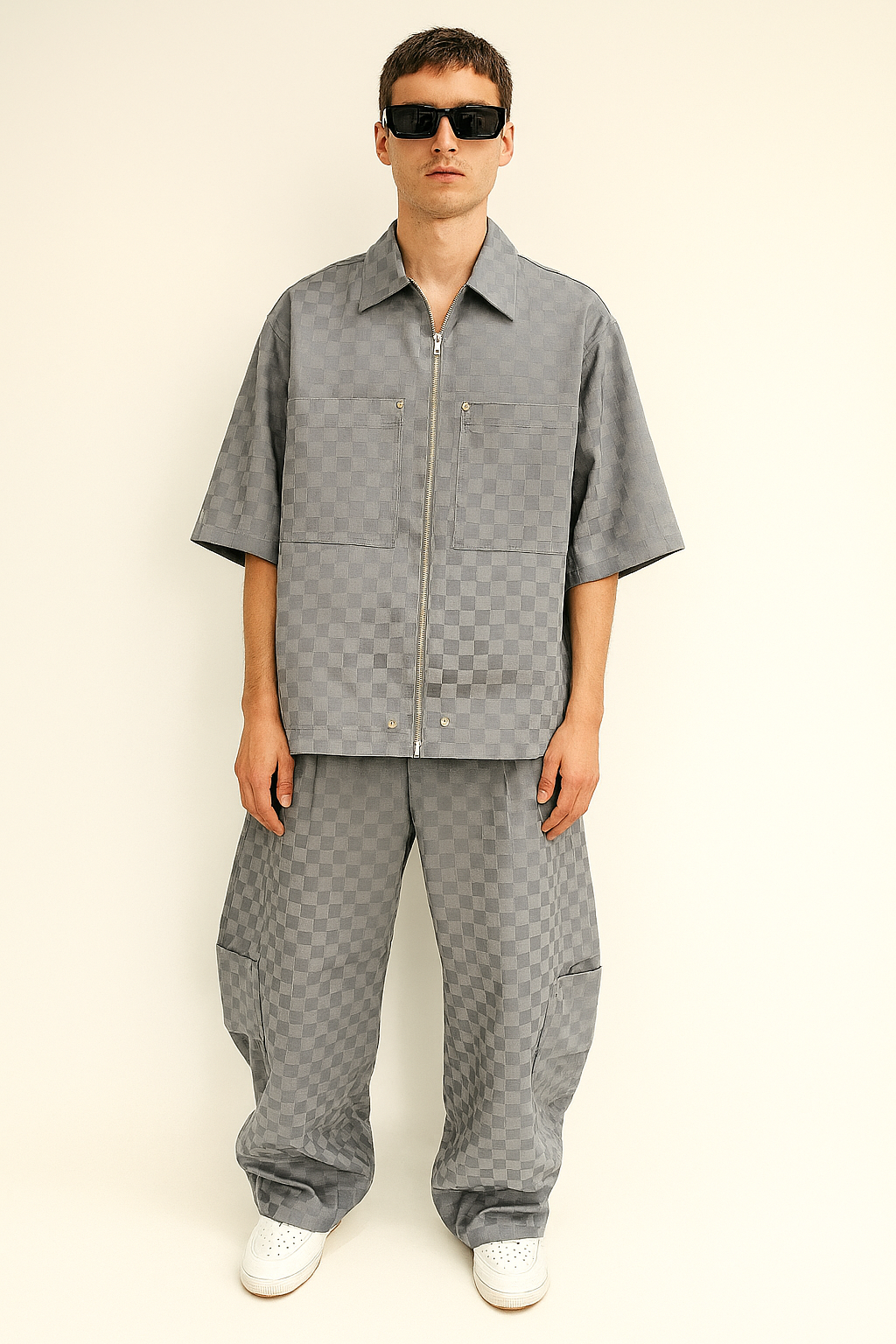 Grey Checkerboard Utility Co-ord Set