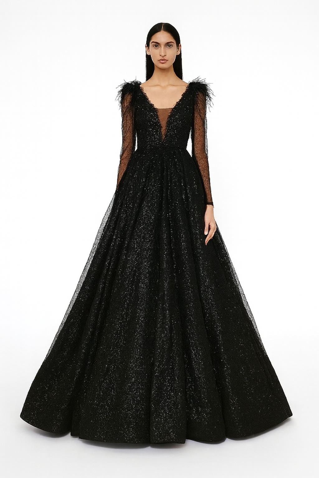 Black Feathered Ball Gown