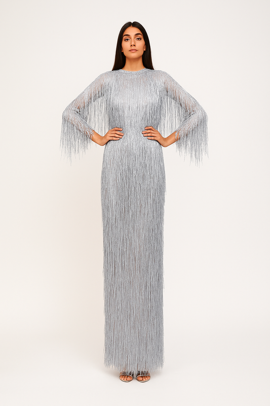 Silver Fringe Maxi Gown