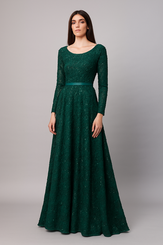 Emerald Long Sleeve Sequin Gown